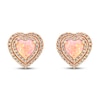 Thumbnail Image 1 of Pink Lab-Created Opal & White Lab-Created Sapphire Heart Earrings 10K Rose Gold