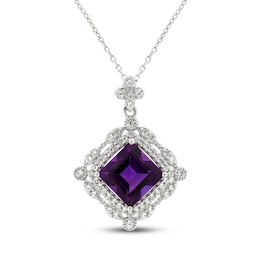 Amethyst & White Lab-Created Sapphire Necklace Sterling Silver 18"