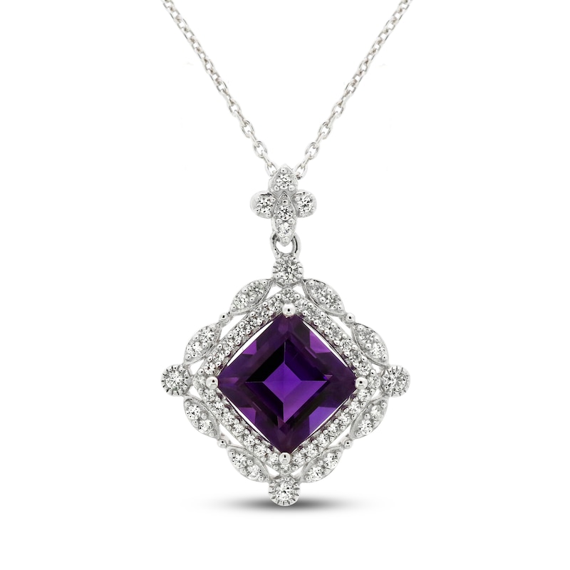 Main Image 1 of Amethyst & White Lab-Created Sapphire Necklace Sterling Silver 18&quot;