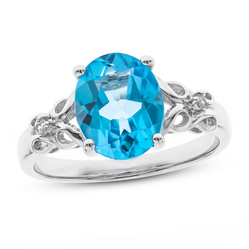 Main Image 1 of Swiss Blue Topaz & Diamond Ring Sterling Silver