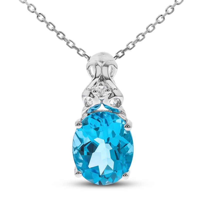Main Image 1 of Swiss Blue Topaz & Diamond Necklace Sterling Silver 18&quot;