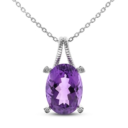 Amethyst & Diamond Necklace Sterling Silver 18"