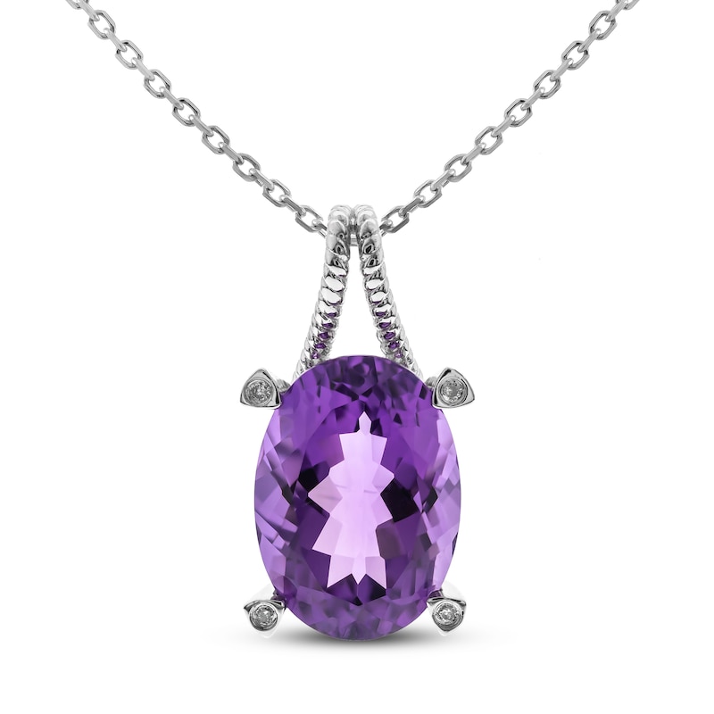 Main Image 1 of Amethyst & Diamond Necklace Sterling Silver 18&quot;