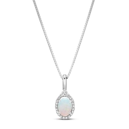 Opal & Diamond Necklace 1/6 ct tw Oval/Round-cut 10K White Gold 18"