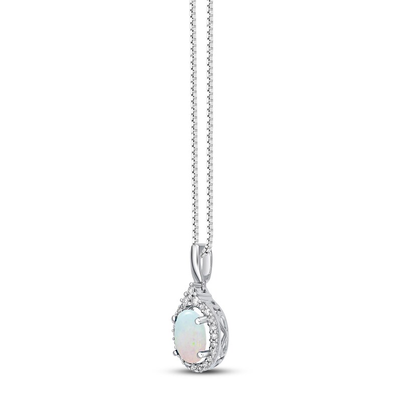 Main Image 2 of Opal & Diamond Necklace 1/6 ct tw Oval/Round-cut 10K White Gold 18&quot;