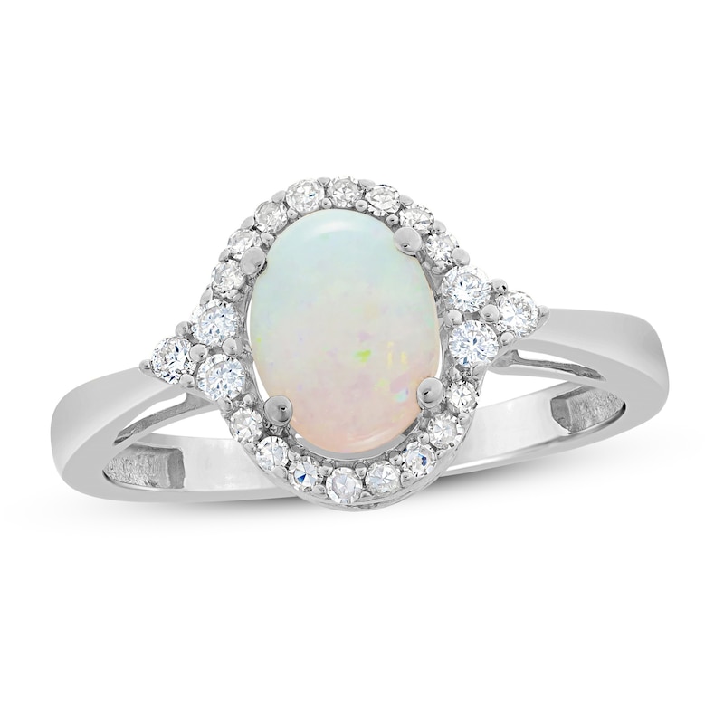 Opal & Diamond Ring 1/5 ct tw Oval/Round-cut 10K White Gold | Kay