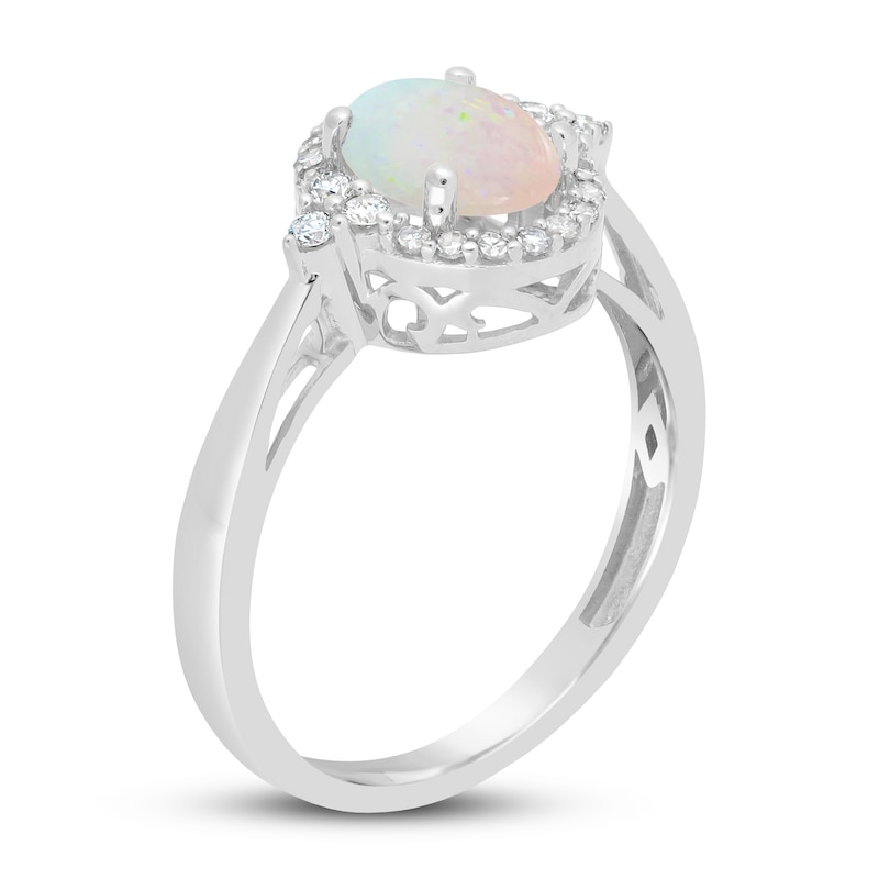 Main Image 2 of Opal & Diamond Ring 1/5 ct tw Oval/Round-cut 10K White Gold