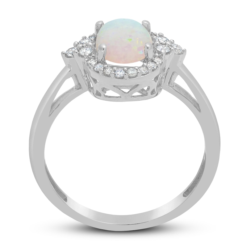 Main Image 3 of Opal & Diamond Ring 1/5 ct tw Oval/Round-cut 10K White Gold