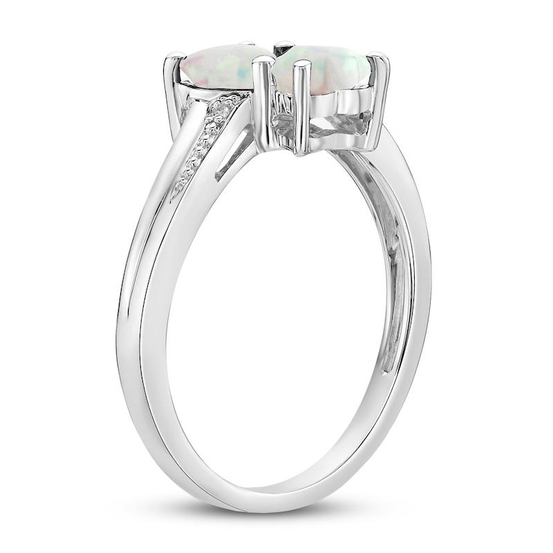 Main Image 2 of Lab-Created Opal & Diamond Heart Ring Heart/Round-cut Sterling Silver