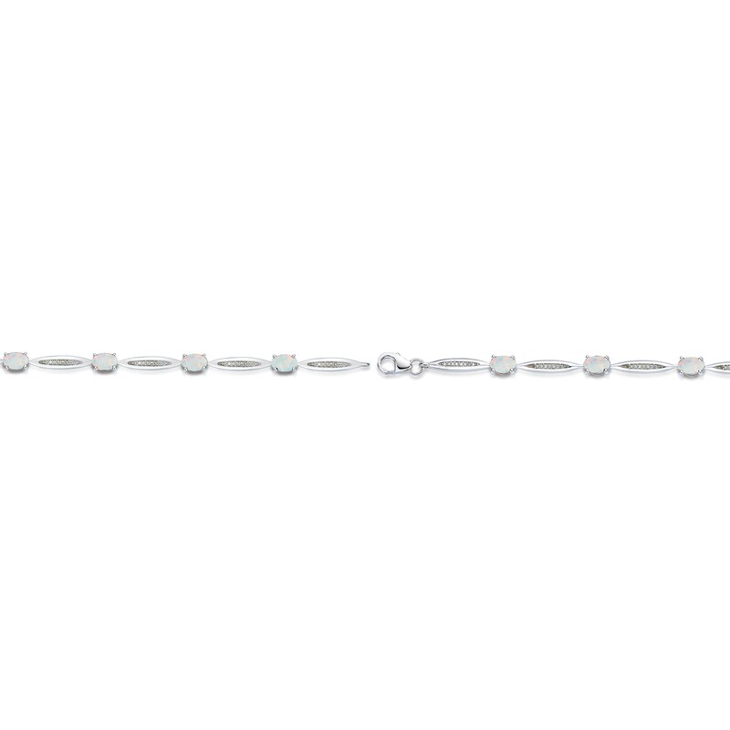 Lab-Created Opal & White Lab-Created Sapphire Bracelet Oval/Round-cut Sterling Silver