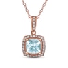 Aquamarine & Diamond Necklace 1/20 ct tw 10K Rose Gold 18"