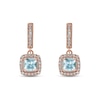 Thumbnail Image 1 of Aquamarine & Diamond Drop Earrings 1/8 ct tw Cushion/Round-cut 10K Rose Gold