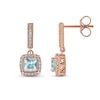 Thumbnail Image 2 of Aquamarine & Diamond Drop Earrings 1/8 ct tw Cushion/Round-cut 10K Rose Gold