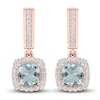 Thumbnail Image 3 of Aquamarine & Diamond Drop Earrings 1/8 ct tw Cushion/Round-cut 10K Rose Gold