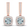 Thumbnail Image 3 of Aquamarine & Diamond Drop Earrings 1/8 ct tw Cushion/Round-cut 10K Rose Gold