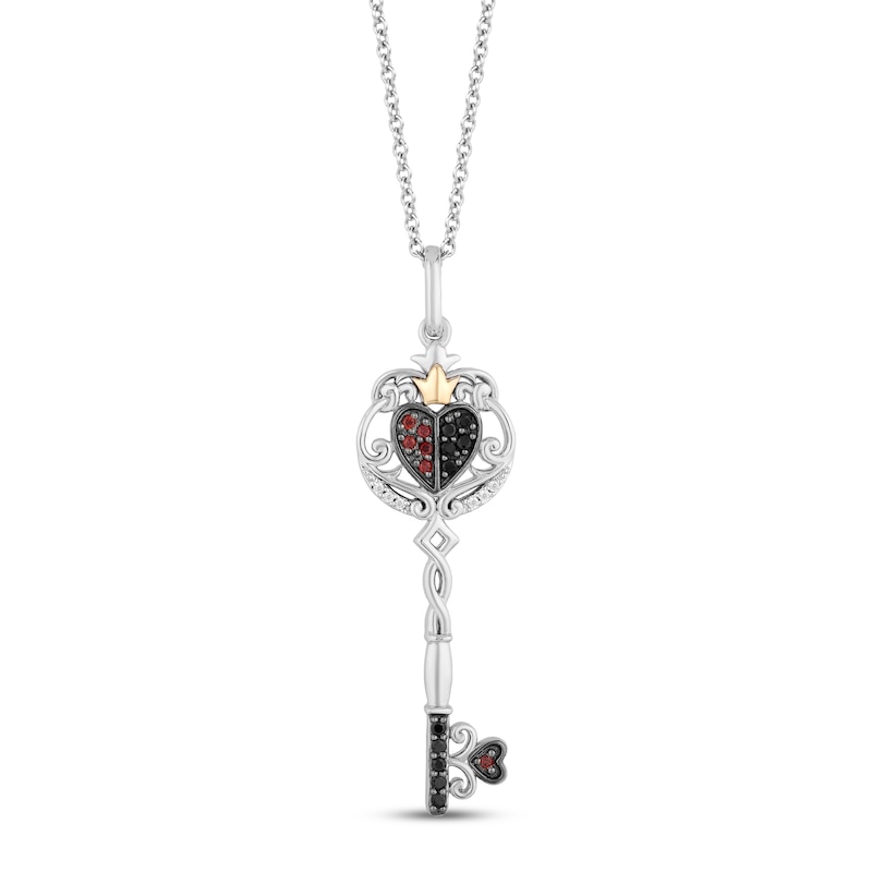 Main Image 1 of Disney Treasures Alice in Wonderland Diamond & Garnet Key Necklace 1/10 ct tw Sterling Silver & 10K Yellow Gold