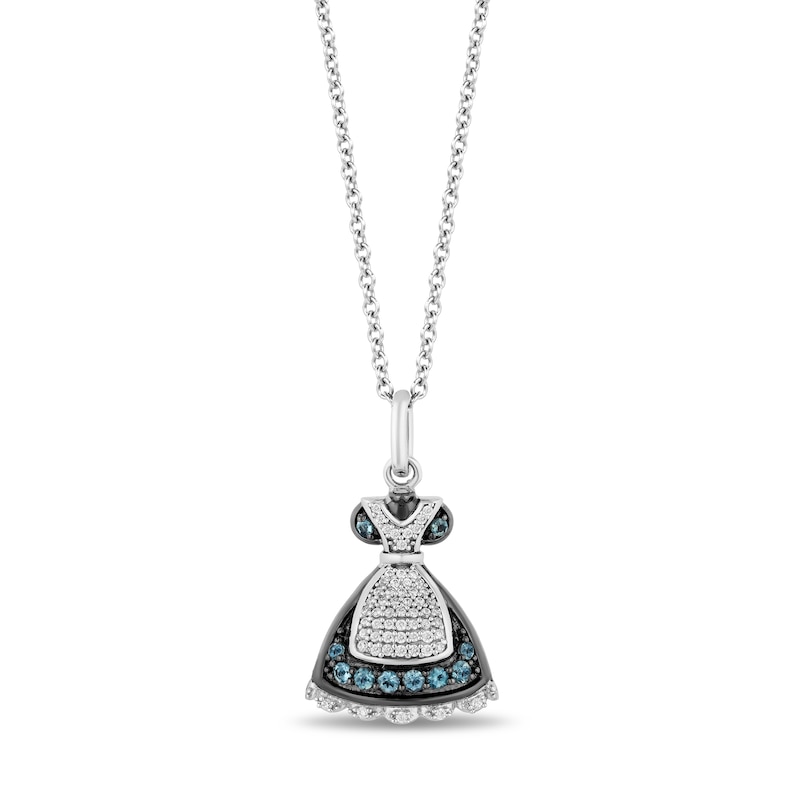 Disney Treasures Alice in Wonderland Diamond & Blue Topaz Dress Necklace 1/10 ct tw Sterling Silver 17"