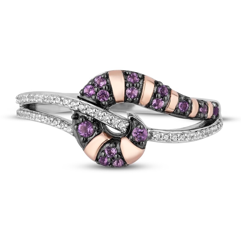 Disney Treasures Alice in Wonderland "Cheshire Cat" Amethyst & Diamond Ring 1/10 ct tw Sterling Silver & 10K Rose Gold