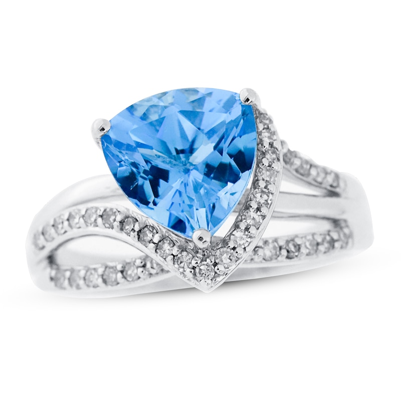 Main Image 1 of Swiss Blue Topaz Ring 1/4 ct tw Diamonds Sterling Silver