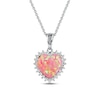 Thumbnail Image 0 of Pink Lab-Created Opal & White Lab-Created Sapphire Heart Necklace Sterling Silver 18"