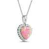 Thumbnail Image 1 of Pink Lab-Created Opal & White Lab-Created Sapphire Heart Necklace Sterling Silver 18"