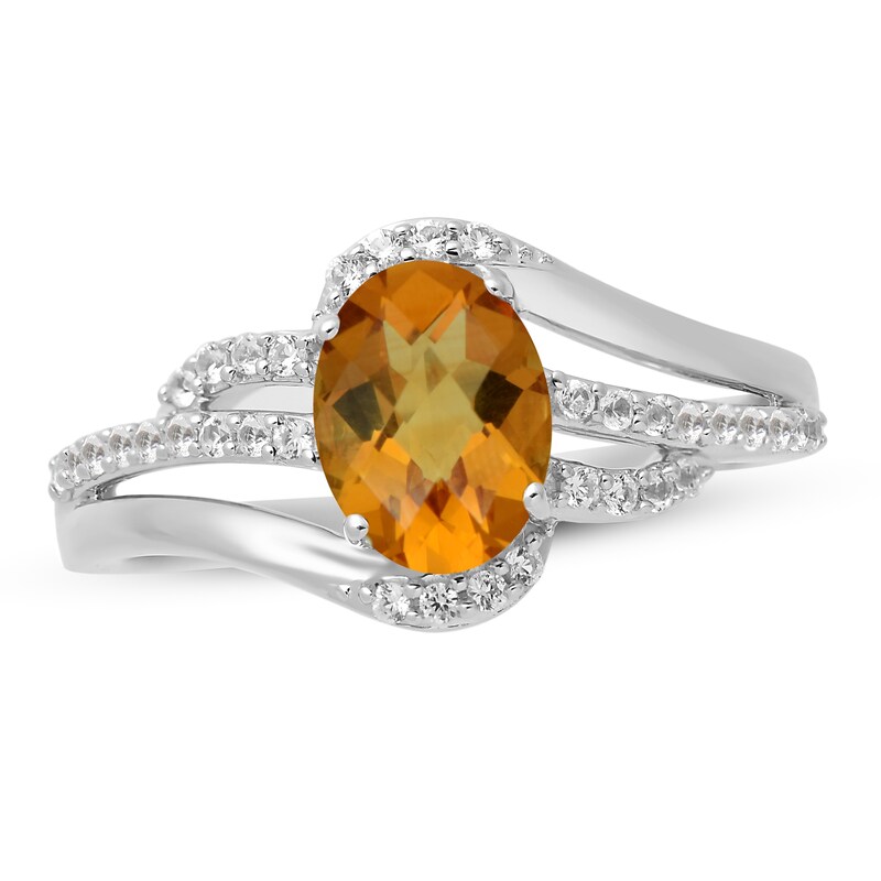Main Image 1 of Citrine & White Lab-Created Sapphire Ring Sterling Silver
