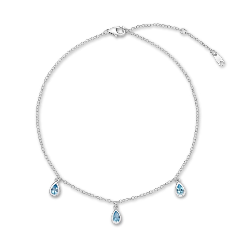 Swiss Blue Topaz Dangle Anklet Sterling Silver 11"