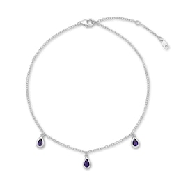 Amethyst Dangle Anklet Sterling Silver 11"