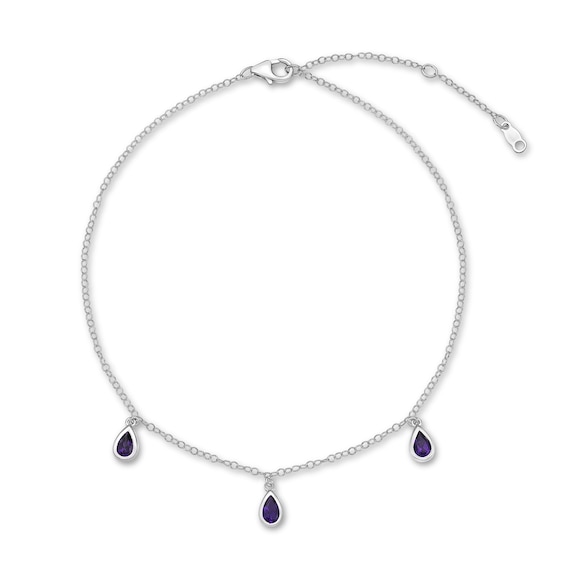 Amethyst Dangle Anklet Sterling Silver 11"