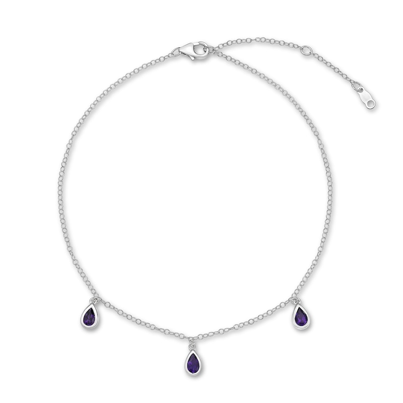 Main Image 1 of Amethyst Dangle Anklet Sterling Silver 11&quot;