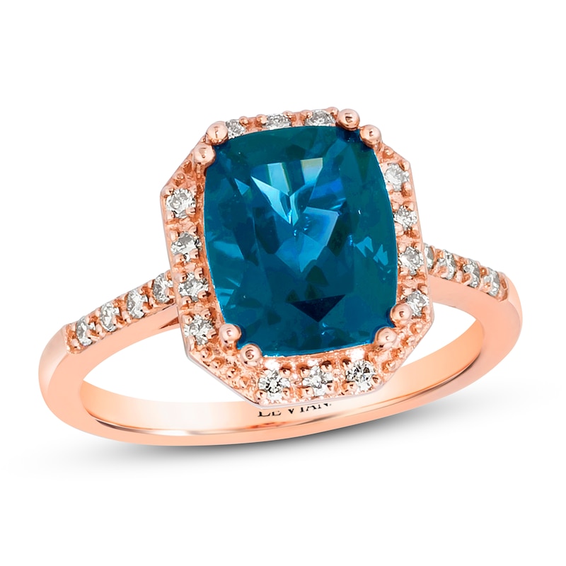 Le Vian Blue Topaz Ring 1/6 ct tw Diamonds 14K Strawberry Gold