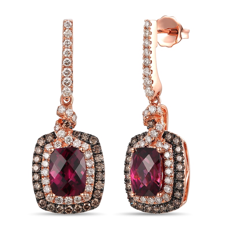 Main Image 1 of Le Vian Rhodolite Dangle Earrings 1-1/3 ct tw Diamonds 14K Strawberry Gold