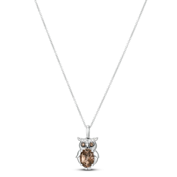 Le Vian Quartz Owl Necklace 1/15 ct tw Diamonds 14K Vanilla Gold 18"