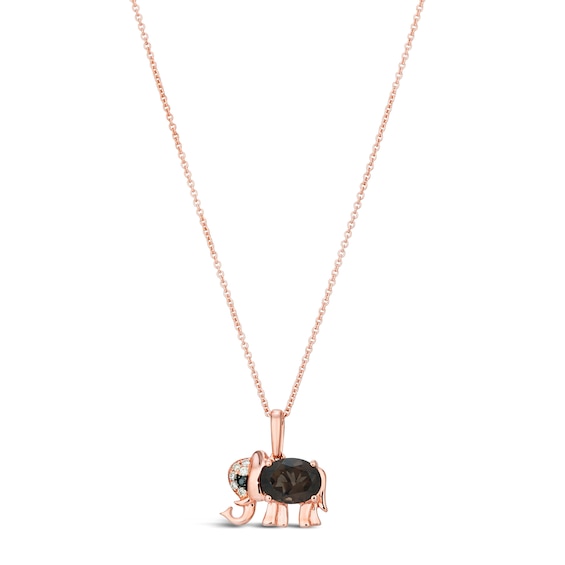 Le Vian Quartz & Diamond Elephant Necklace 14K Strawberry Gold 18"