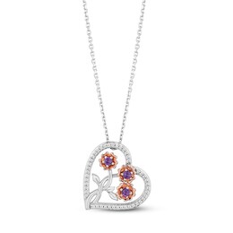 Hallmark Diamonds Amethyst Flower Necklace 1/8 ct tw Sterling Silver & 10K Rose Gold 18&quot;