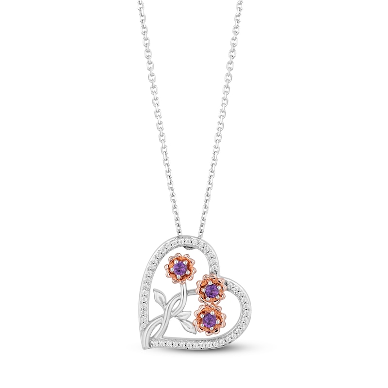 Hallmark Diamonds Amethyst Flower Necklace 1/8 ct tw Sterling Silver & 10K Rose Gold 18"