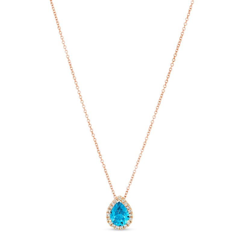 Le Vian Blue Topaz & Diamond Necklace 1/8 ct tw 14K Strawberry Gold 18"