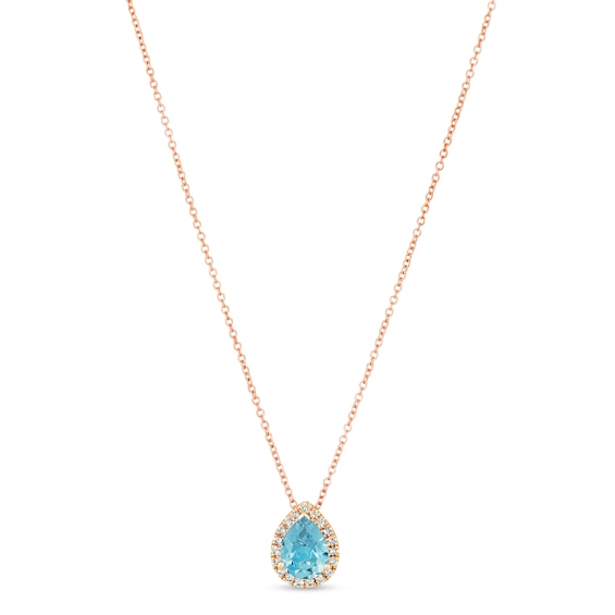 Le Vian Aquamarine & Diamond Necklace 1/8 ct tw 14K Strawberry Gold 18"