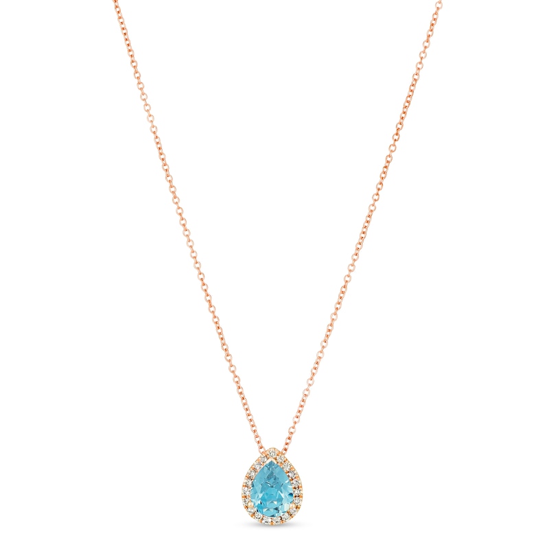 Le Vian Aquamarine & Diamond Necklace 1/8 ct tw 14K Strawberry Gold 18" with 360