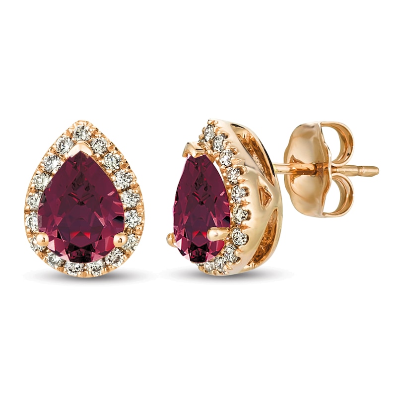 Main Image 1 of Le Vian Rhodolite & Diamond Earrings 1/4 ct tw 14K Strawberry Gold