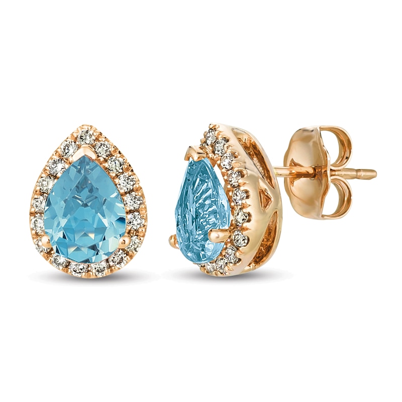 Le Vian Aquamarine & Diamond Earrings 1/4 ct tw 14K Strawberry Gold