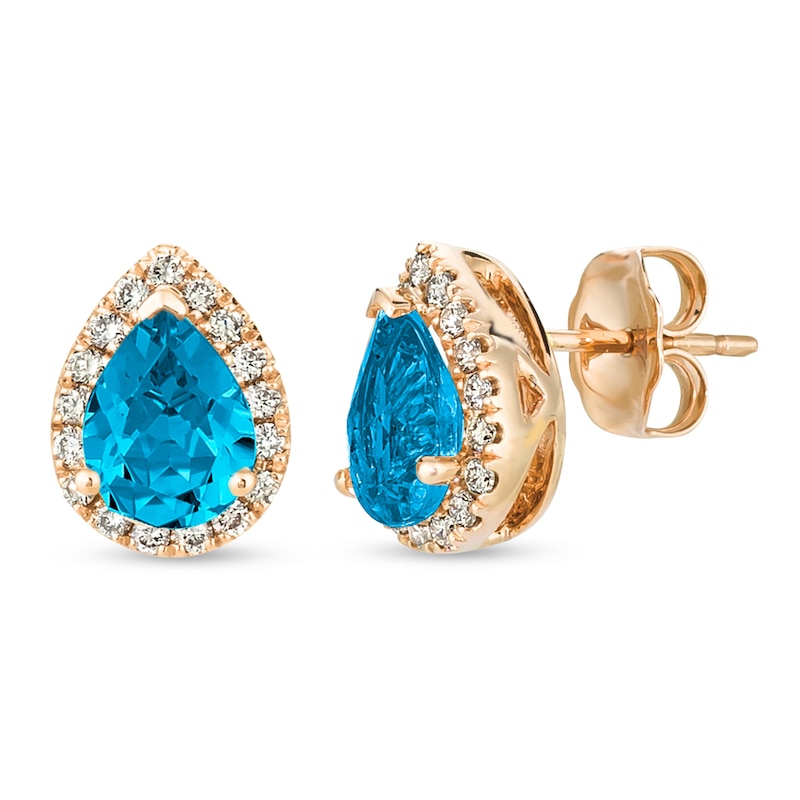 Main Image 1 of Le Vian Blue Topaz & Diamond Earrings 1/4 ct tw 14K Strawberry Gold
