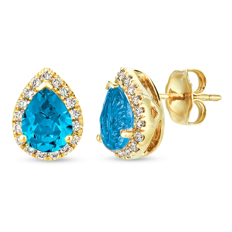 Main Image 1 of Le Vian Blue Topaz Earrings 1/4 ct tw Diamonds 14K Honey Gold