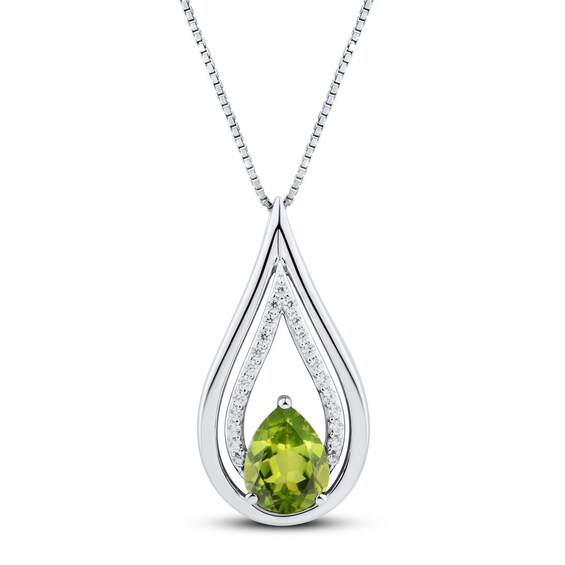 Peridot & White Lab-Created Sapphire Necklace Sterling Silver 18"