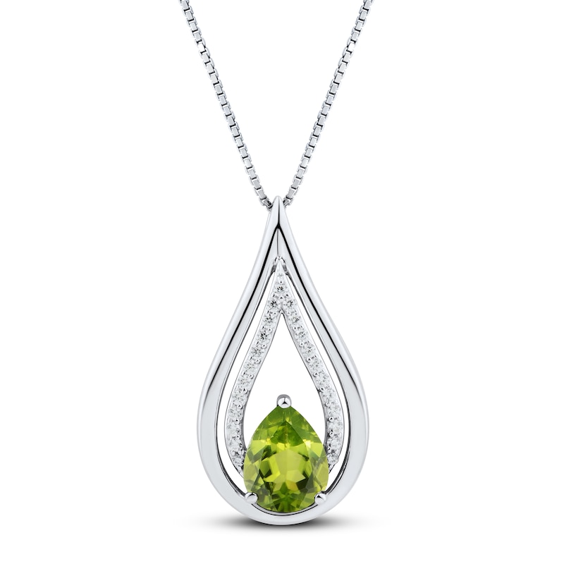 Main Image 1 of Peridot & White Lab-Created Sapphire Necklace Sterling Silver 18"