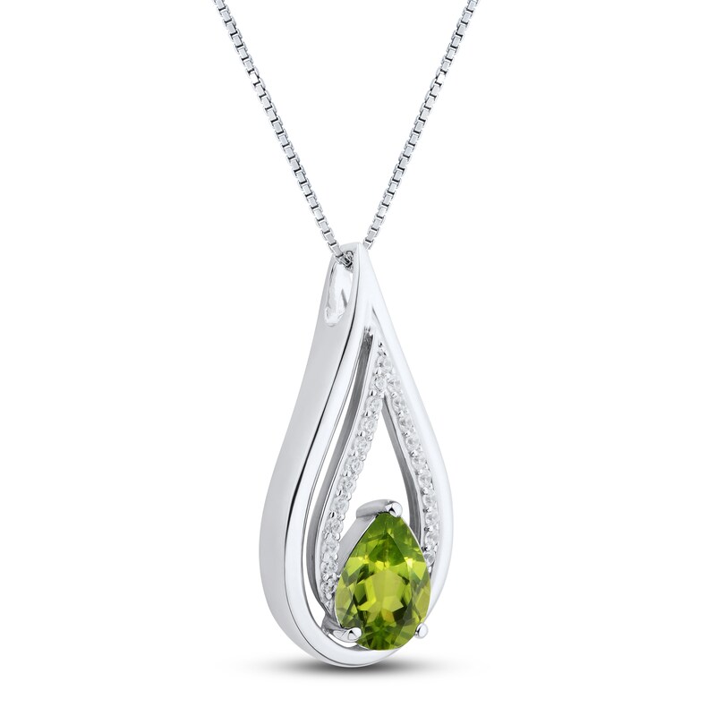 Main Image 2 of Peridot & White Lab-Created Sapphire Necklace Sterling Silver 18"