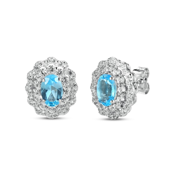 Blue Topaz & White Lab-Created Sapphire Earrings Sterling Silver