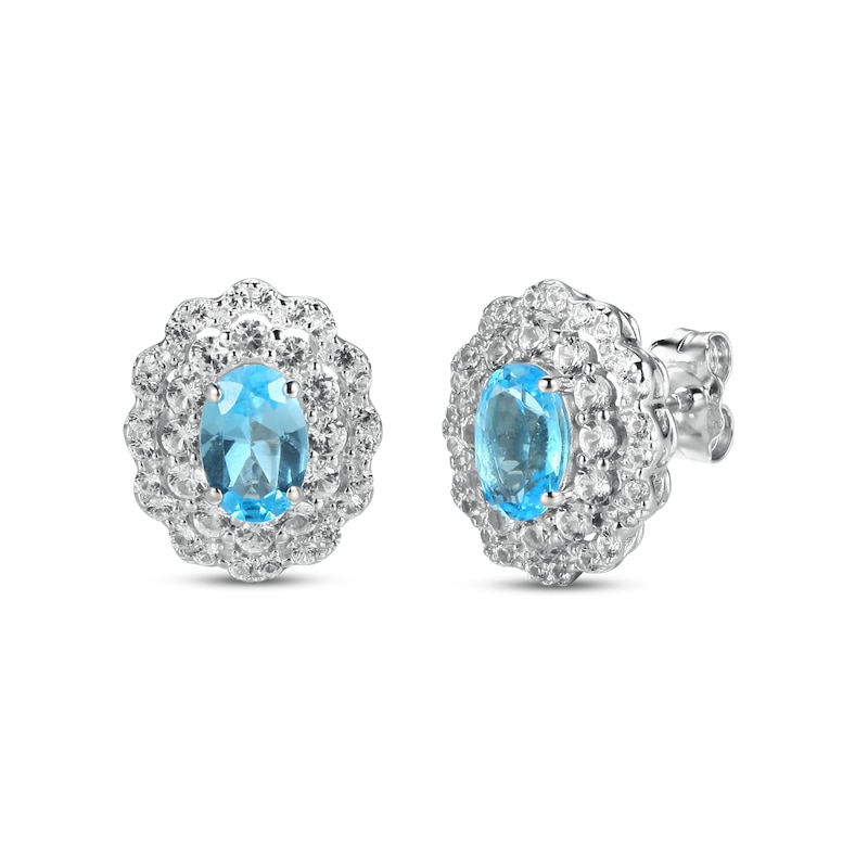Main Image 1 of Blue Topaz & White Lab-Created Sapphire Earrings Sterling Silver
