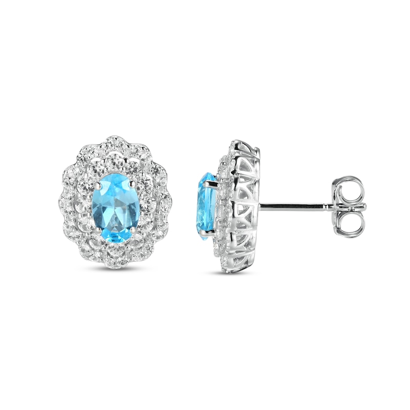 Blue Topaz & White Lab-Created Sapphire Earrings Sterling Silver