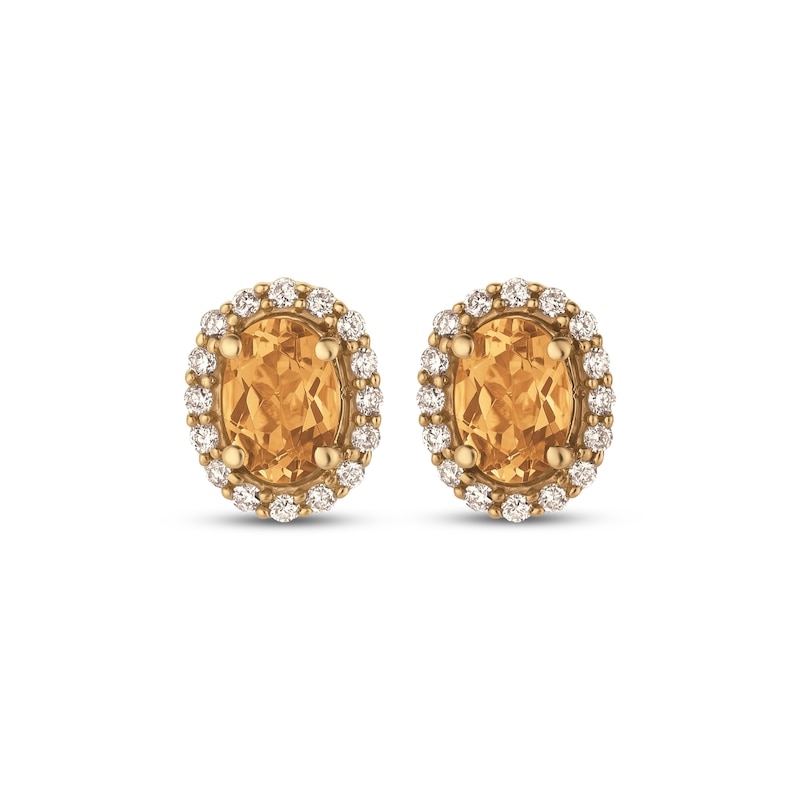 Main Image 1 of Le Vian Oval-Cut Yellow Morganite Stud Earrings 1/4 ct tw Diamonds 14K Honey Gold